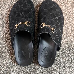 Gucci Black Velvet GG Horsebit Mules
